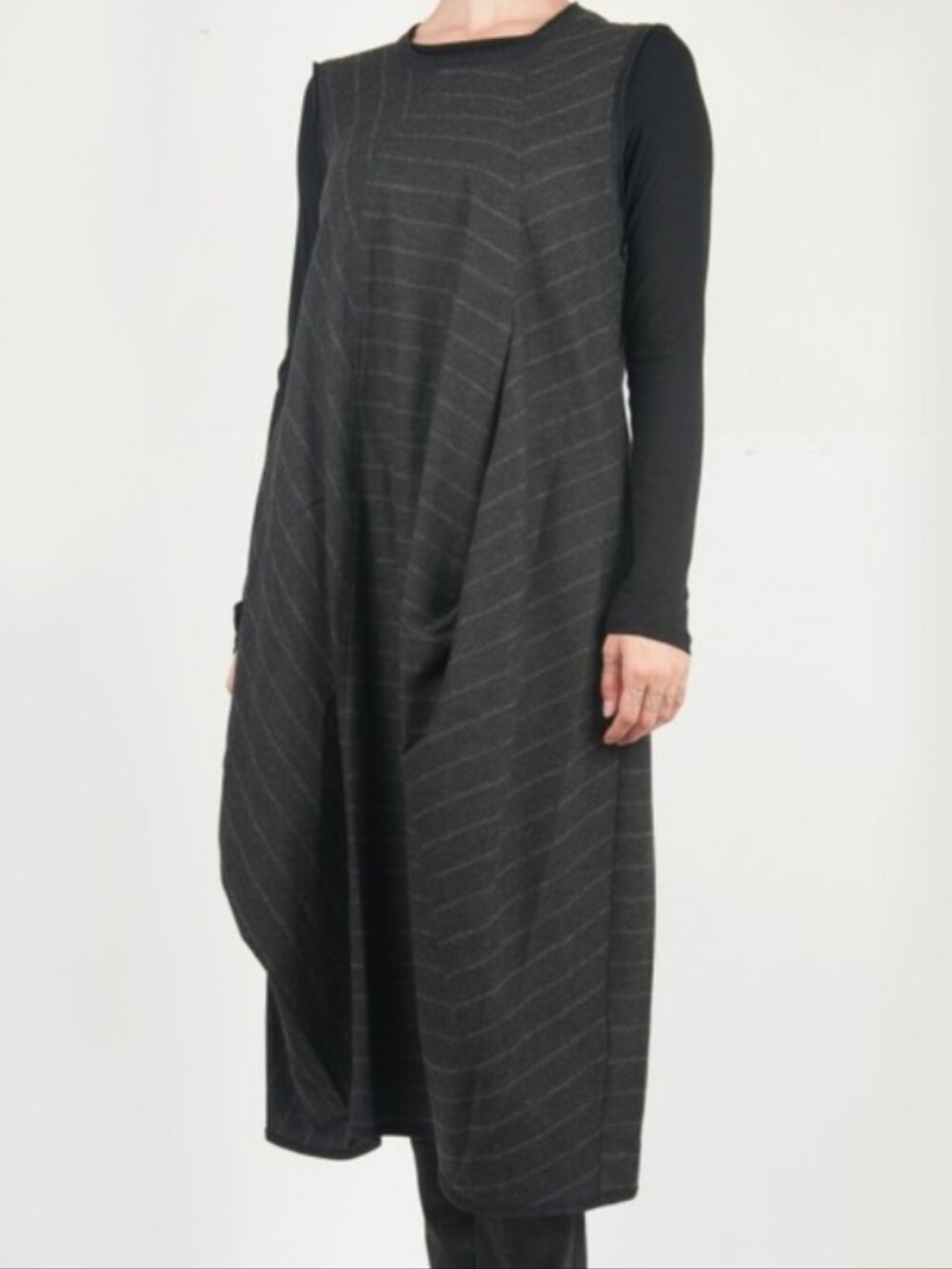 Oska Charcoal Sleeveless Pinstripe Dress Lagenlook Size M